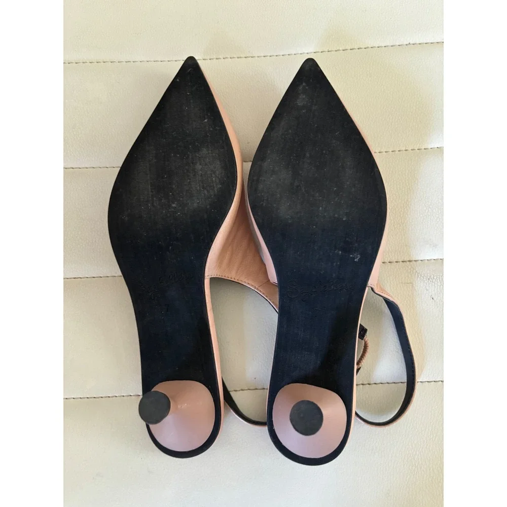 Seychelles Nude Pink Leather Pointed Toe Slingback Kitten Heels Pumps Size 7